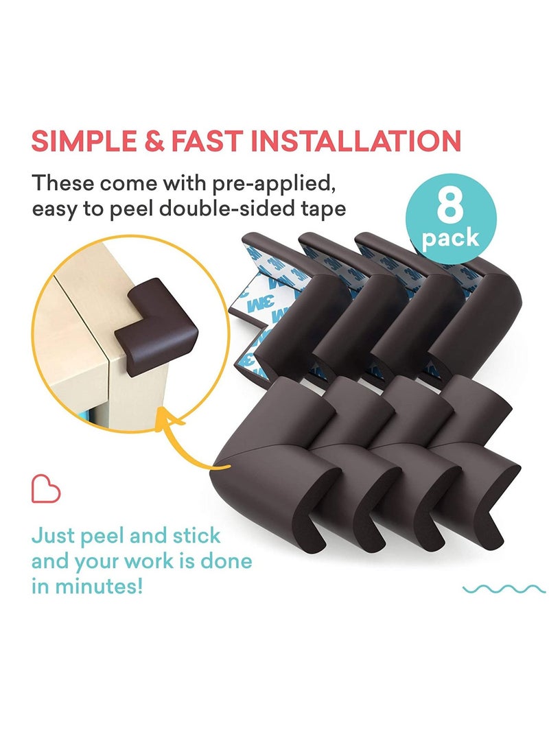 PAMEER Soft Baby Proofing Corner Guards & Edge Protectors Pre-Taped Table Corner Protector Child Safety Furniture Bumper Sharp Corner Cushions 8 Pack  - Image 2