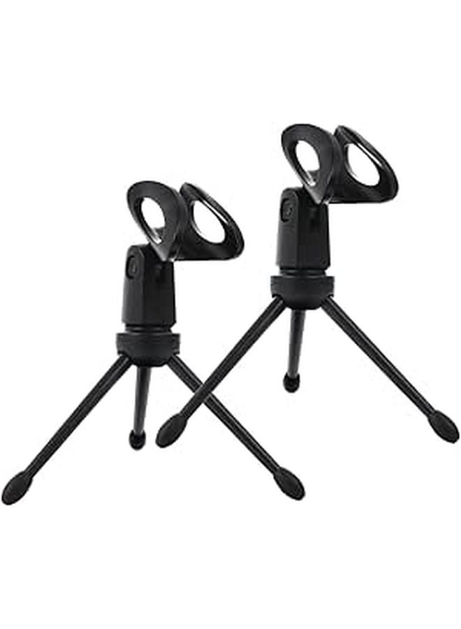 Adjustable Desktop Microphone Stand 2 Pack Black Tripod Holder for Podcast Streaming Recording - Image 1