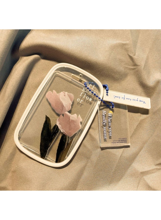 NIBEMINENT 1 - Piece Small Flowers Kpop Photo Card Holder Pendant Key Chain ID Badge Holder ID Card Holder Photo Card Protector for School ID Office ID Access Card for Women Girls