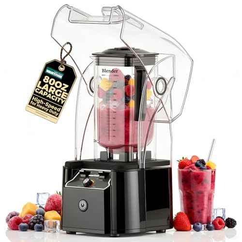 WantJoin Professional Commercial Blender With Shield Quiet Sound Enclosure 2200W Industries Strong and Quiet Professional-Grade Power, Self-Cleaning, Black - Image 1