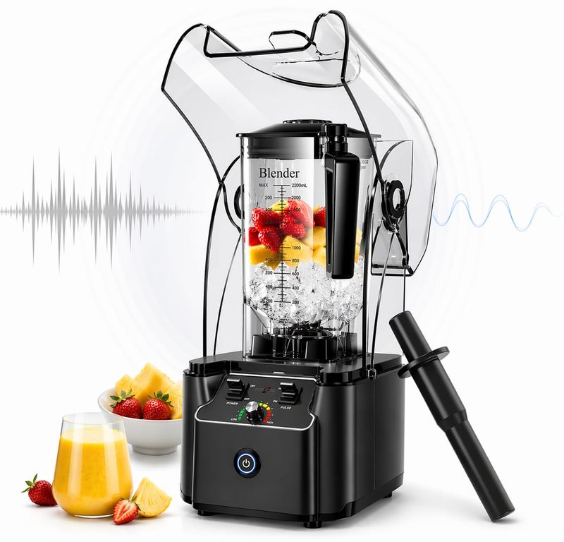 WantJoin Professional Commercial Blender With Shield Quiet Sound Enclosure 2200W Industries Strong and Quiet Professional-Grade Power, Self-Cleaning, Black - Image 2