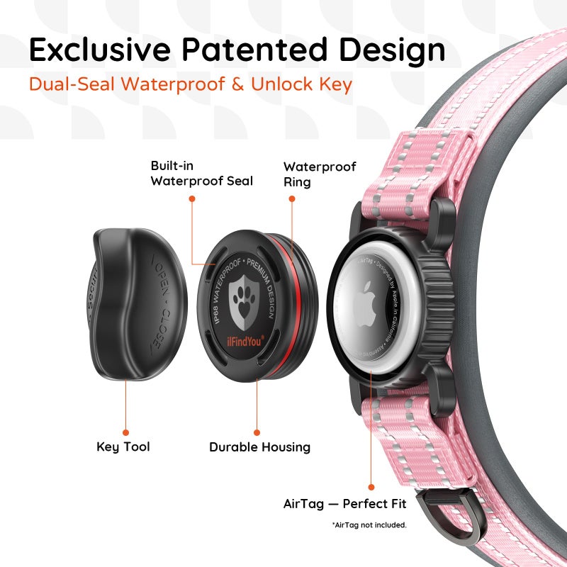 ilFindYou Upgraded AirTag Dog Collar with Holder, Waterproof Reflective Air Tag Dog Collar with Widened Comfortable Padding & Ultra-Durable Metal Buckle, Adjustable for Large Dogs (L, Pink) - Image 2
