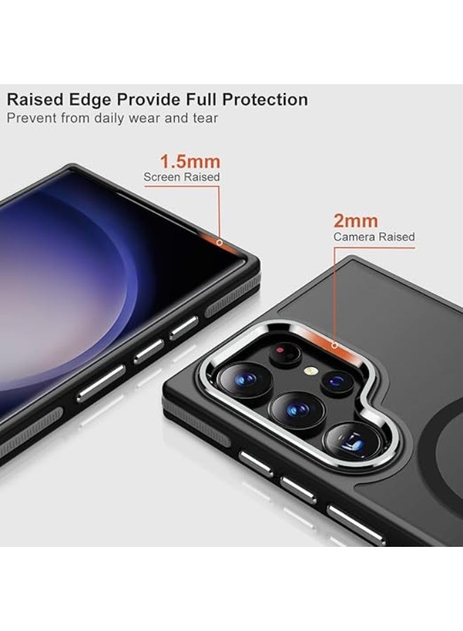 Magnetic Case for Samsung Galaxy S23 Ultra, Fits for Magsafe, Fashion S23 Ultra 5G Case with [Color-Blocking Anti-Slip Edge] Matte Translucent Back Shockproof Case for Unisex, Black - Image 3