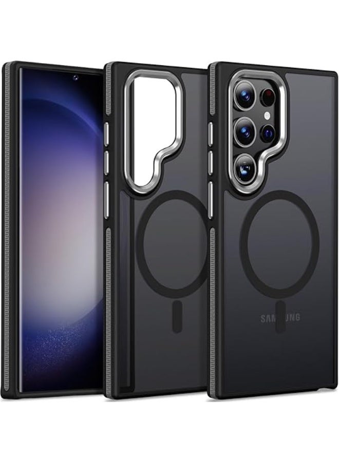 Magnetic Case for Samsung Galaxy S23 Ultra, Fits for Magsafe, Fashion S23 Ultra 5G Case with [Color-Blocking Anti-Slip Edge] Matte Translucent Back Shockproof Case for Unisex, Black - Image 1