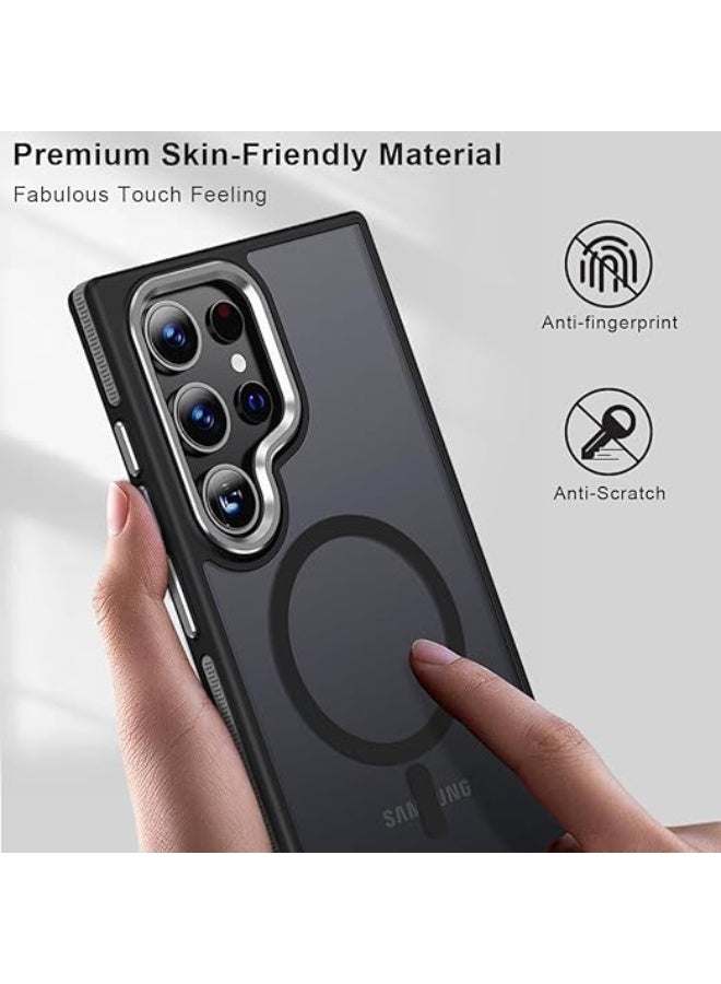 Magnetic Case for Samsung Galaxy S23 Ultra, Fits for Magsafe, Fashion S23 Ultra 5G Case with [Color-Blocking Anti-Slip Edge] Matte Translucent Back Shockproof Case for Unisex, Black - Image 2