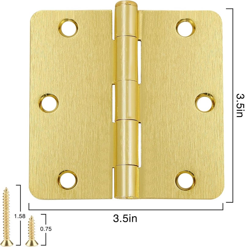 JIW 3 Pack Door Hinges Satin/Brushed Brass 3.5 Inch x 3.5" Gold Interior Door Hinges for Doors 3-1/2" x 3-1/2 Inch Bedroom 3 ½" Rounded 1/4",Other Color Nickel Matte Black Hinges Door Hardware - Image 2