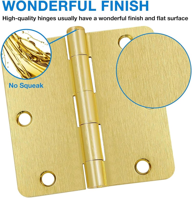 JIW 3 Pack Door Hinges Satin/Brushed Brass 3.5 Inch x 3.5" Gold Interior Door Hinges for Doors 3-1/2" x 3-1/2 Inch Bedroom 3 ½" Rounded 1/4",Other Color Nickel Matte Black Hinges Door Hardware - Image 3