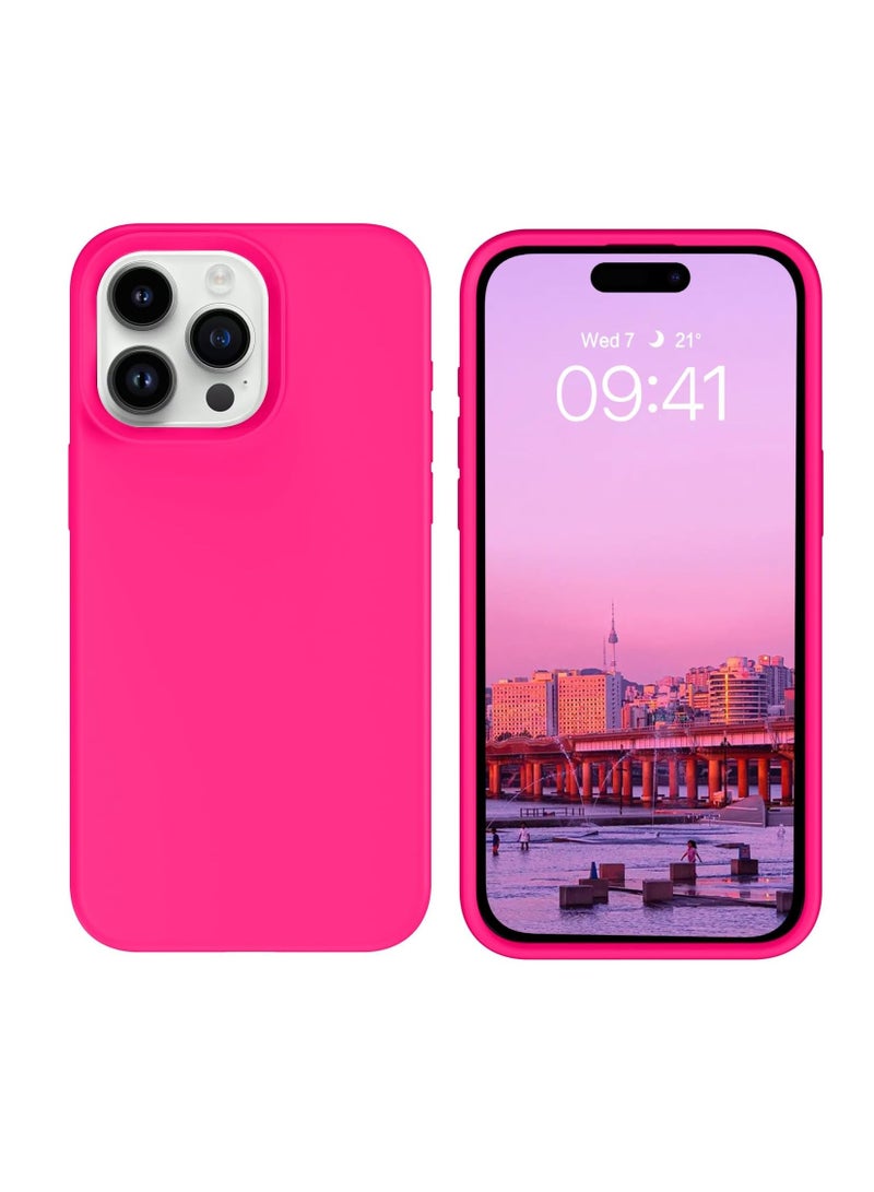 Compatible with iPhone 15 Pro Max Case 6.7", Slim Liquid Silicone 3 Layers Soft Gel Rubber Shockproof Protective Phone Case with Anti-Scratch Microfiber Lining-Hot Pink - Image 1