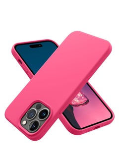 Compatible with iPhone 15 Pro Max Case 6.7", Slim Liquid Silicone 3 Layers Soft Gel Rubber Shockproof Protective Phone Case with Anti-Scratch Microfiber Lining-Hot Pink