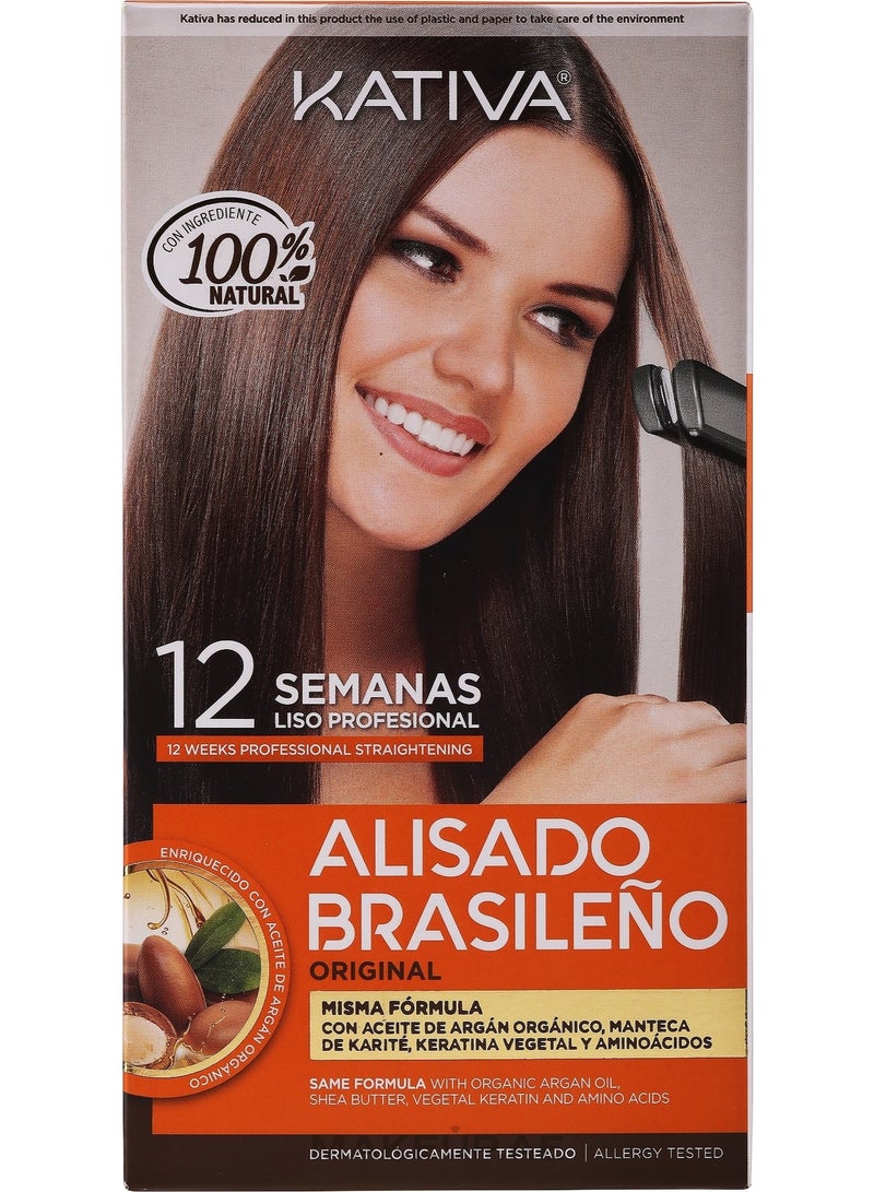 Kativa Brazilian Straightening Kit, 12 Weeks of Home Use Professional Straightening, with Organic Argan Oil, Shea Butter, Keratin & Amino Acids, for Straighter, Softer and Shinier Hair, All Hair Types - Image 1