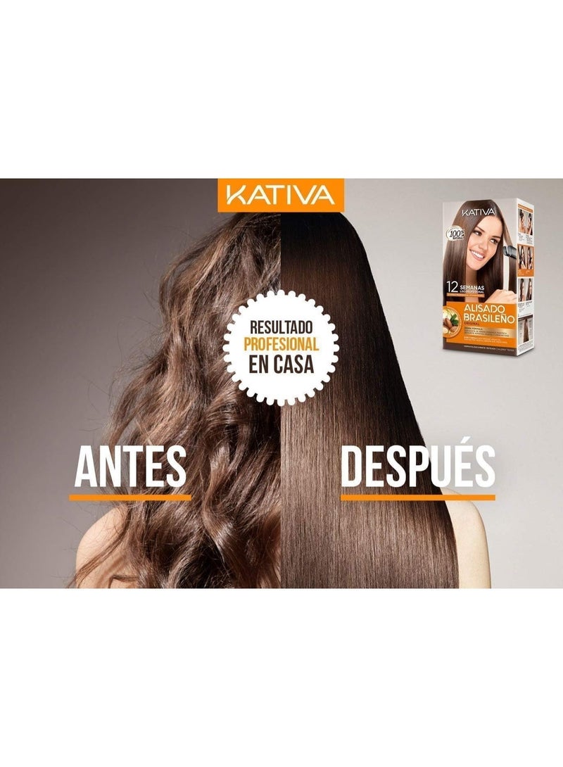 Kativa Brazilian Straightening Kit, 12 Weeks of Home Use Professional Straightening, with Organic Argan Oil, Shea Butter, Keratin & Amino Acids, for Straighter, Softer and Shinier Hair, All Hair Types - Image 2