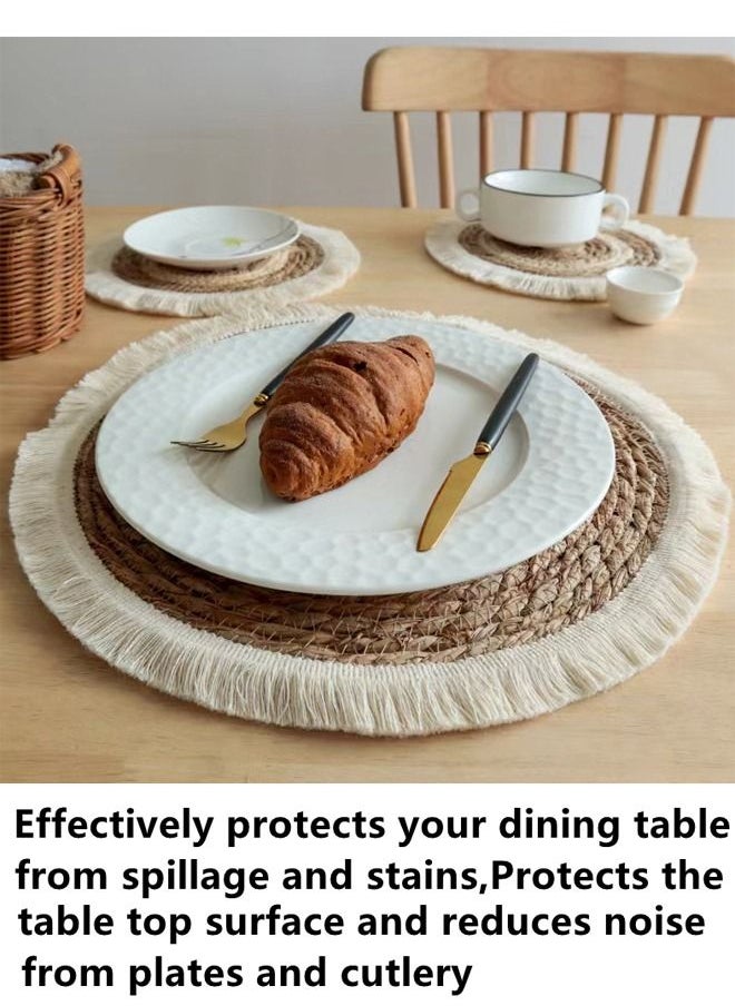4-Piece Dining Table Decorative Placemats Straw Plaited Article Placemats Khaki/White 38 Centimeter