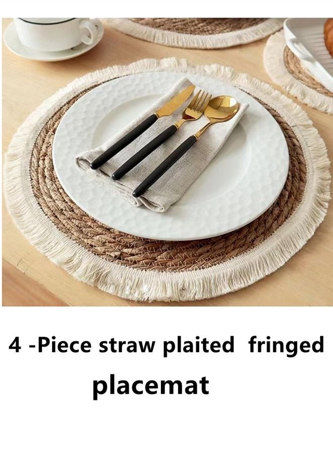 4-Piece Dining Table Decorative Placemats Straw Plaited Article Placemats Khaki/White 38 Centimeter