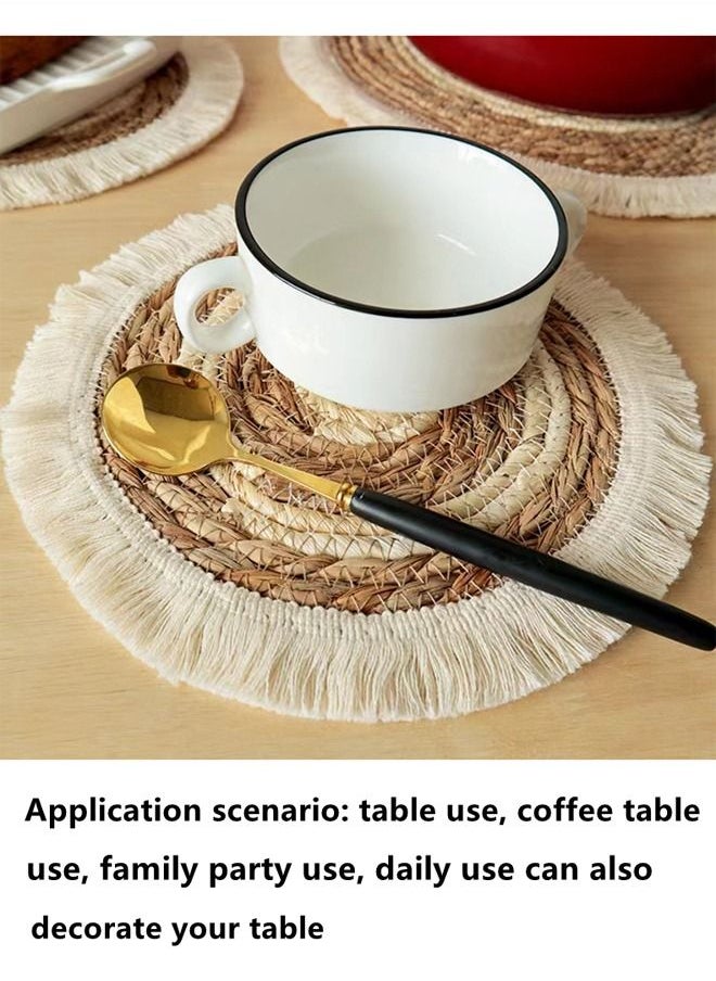 4-Piece Dining Table Decorative Placemats Straw Plaited Article Placemats Khaki/White 38 Centimeter