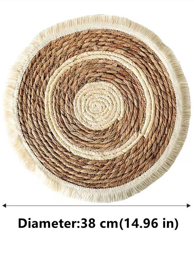 4-Piece Dining Table Decorative Placemats Straw Plaited Article Placemats Khaki/White 38 Centimeter