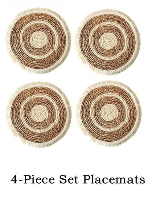 4-Piece Dining Table Decorative Placemats Straw Plaited Article Placemats Khaki/White 38 Centimeter