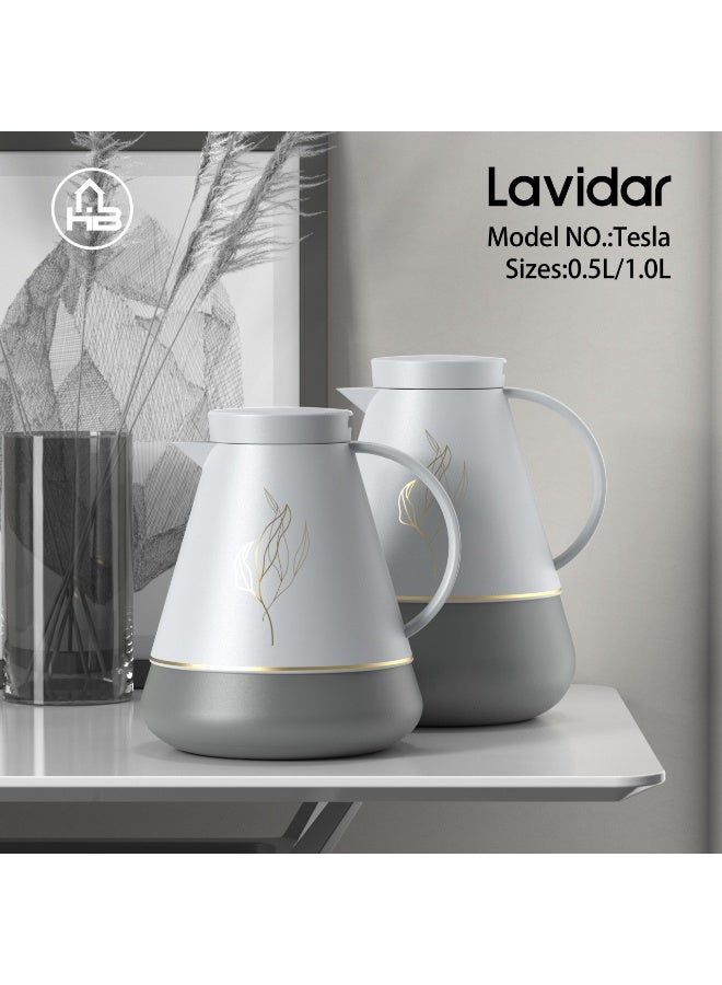 Lavidar vaccum flask 1L/Elegant Thermos/Glass inner/Hot&Cold/HB