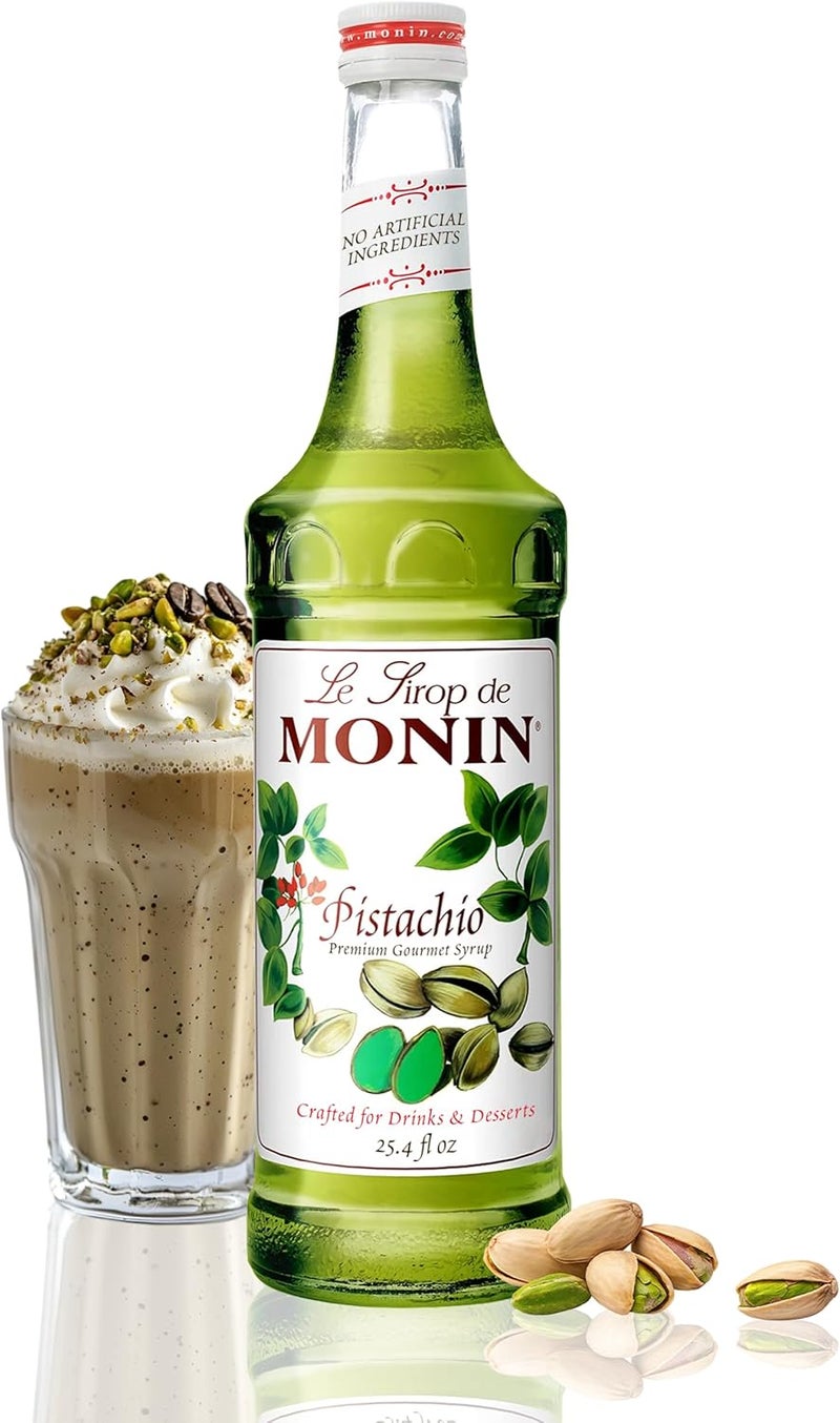 Monin Pistachio Syrup - Rich and Roasted Flavor for Lattes, Mochas, and Dessert Cocktails, 750 ml - Image 1