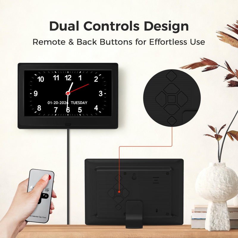 Pastigio 7'' Digital Clock, Dementia Clock With Date And Time, 10 Reminders, 6 Alarms, Auto-Dimming, Auto DST, Remote Control, Large Display Alarm Clock For Seniors, Gifts For People With Dementia, Alzheimers - Image 5