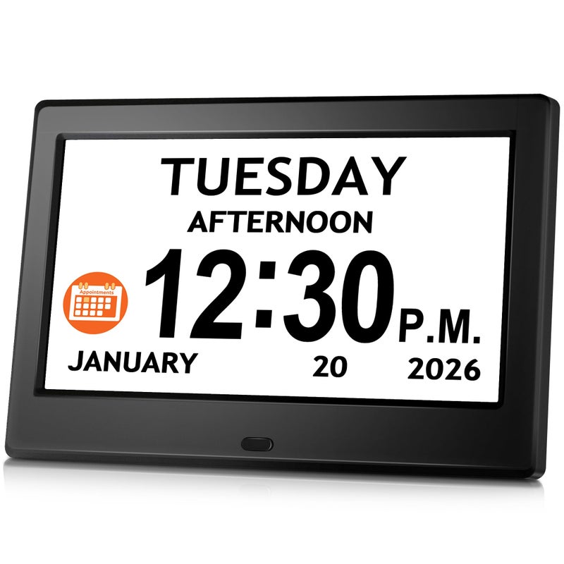 Pastigio 7'' Digital Clock, Dementia Clock With Date And Time, 10 Reminders, 6 Alarms, Auto-Dimming, Auto DST, Remote Control, Large Display Alarm Clock For Seniors, Gifts For People With Dementia, Alzheimers - Image 1