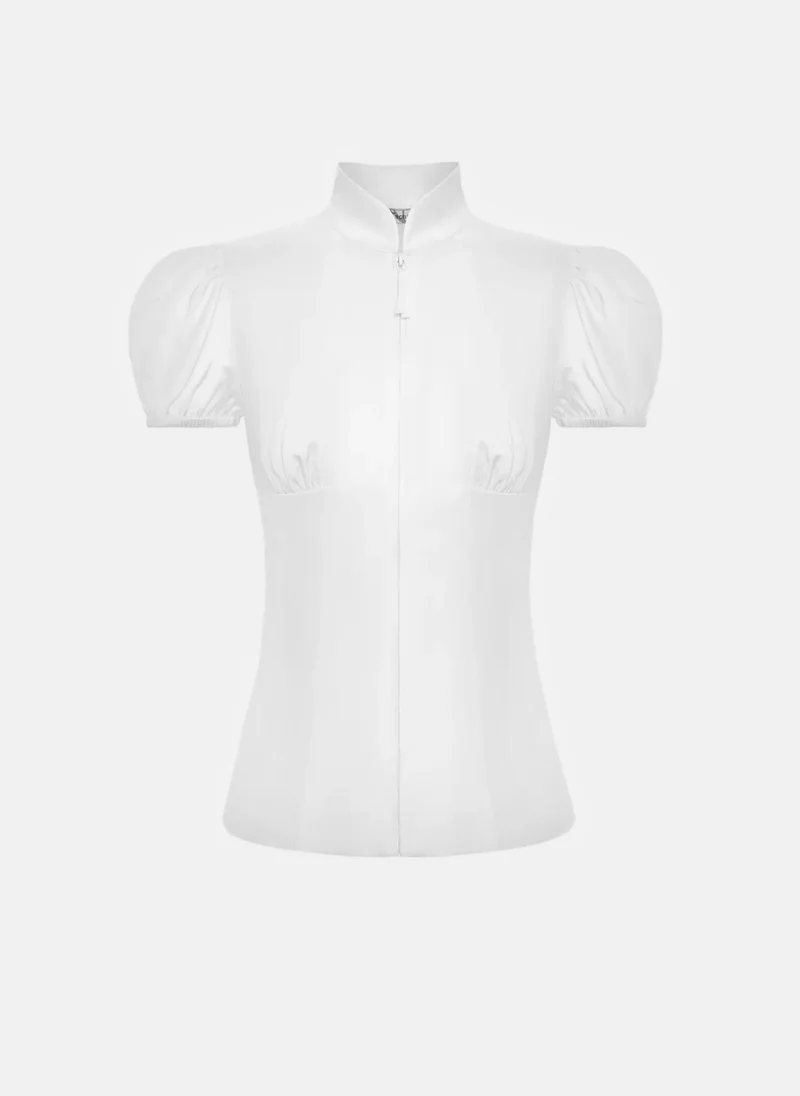 Lichi Satin top with lantern sleeves and zip fastening
