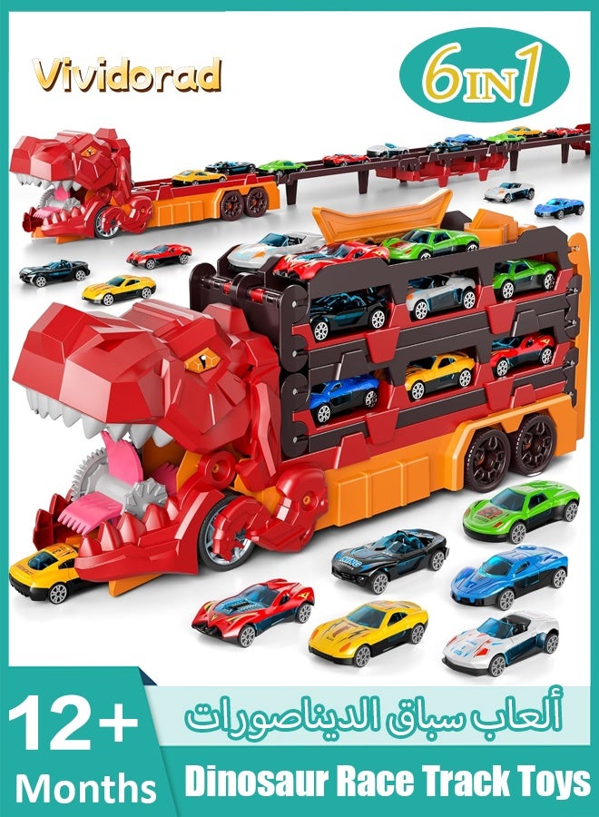 فيفيدوراد مجموعة ألعاب سباق سيارات للأطفال الصغار للأولاد من عمر 3 إلى 4 سنوات، مسار سباق سيارات نقل الديناصورات مع 12 لعبة سيارة مصبوبة، مجموعة ألعاب شاحنات هدايا للأطفال من عمر 3 إلى 12 سنة - Image 1