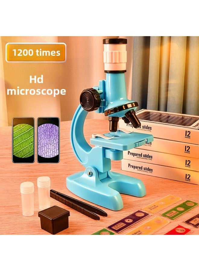 إسكدنيا HD 1200 مرة مجهر لعبة تناسب المدرسة الابتدائية تجربة العلوم البيولوجية المحمولة للأطفال هدية تعليمية - المواصفات: دولفين بلو - 1200 مرة عالية الوضوح + 12 عينة + حامل هاتف محمول】 - Image 4