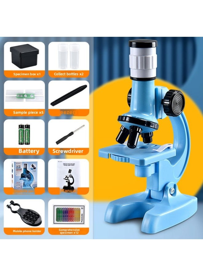 إسكدنيا HD 1200 مرة مجهر لعبة تناسب المدرسة الابتدائية تجربة العلوم البيولوجية المحمولة للأطفال هدية تعليمية - المواصفات: دولفين بلو - 1200 مرة عالية الوضوح + 12 عينة + حامل هاتف محمول】 - Image 1