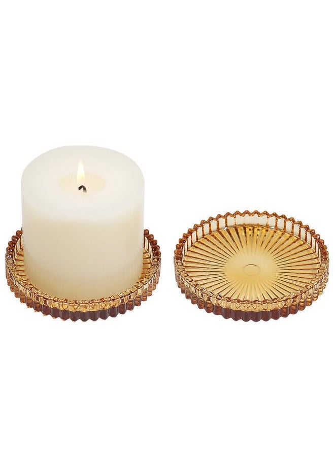 Vixdonos 3.8 Inch Glass Pillar Candle Holder Set Pack 2 Gear Round Plate Serrated Candle Stand for Table Centerpieces,Party, Wedding and Home Decor - Image 1