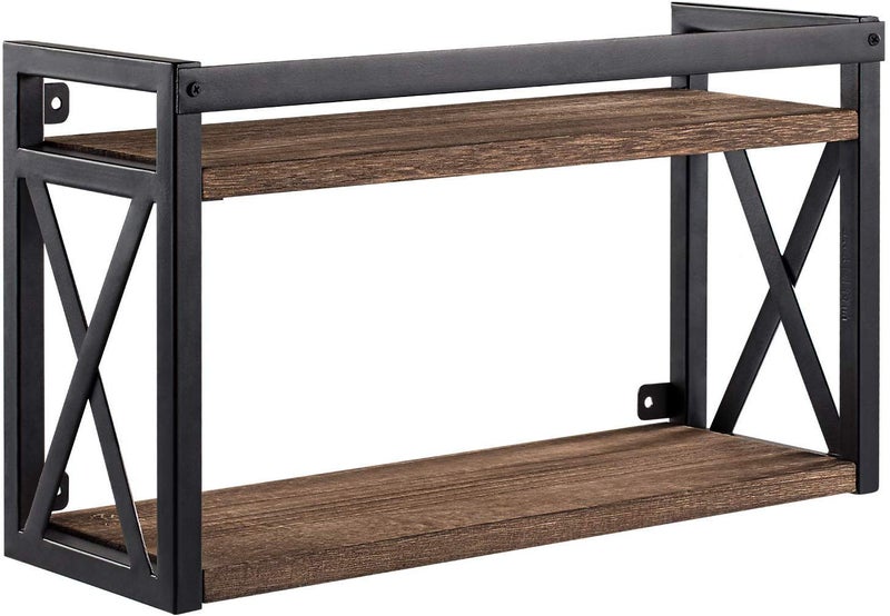 INDIAN DECOR 28103 Classic 2Tier WallMounted Wooden Floating Shelves with Black Metal for Bedroom Bathroom Living Room Kitchen