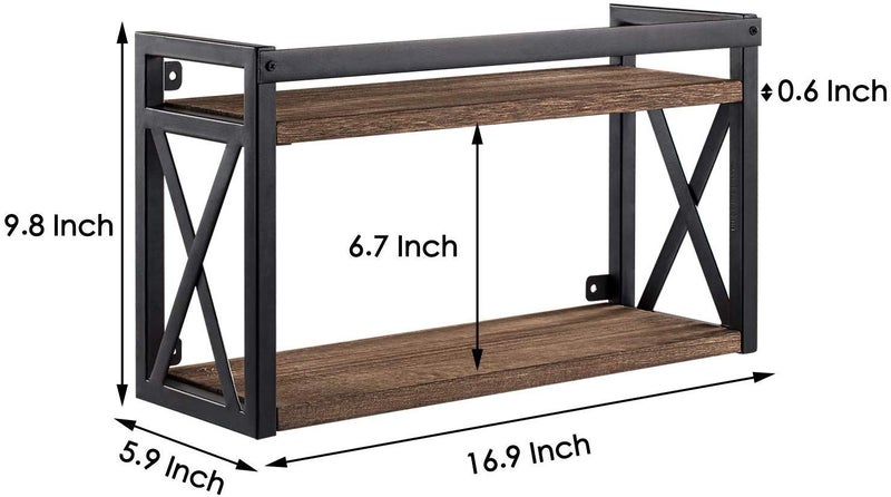 INDIAN DECOR 28103 Classic 2Tier WallMounted Wooden Floating Shelves with Black Metal for Bedroom Bathroom Living Room Kitchen