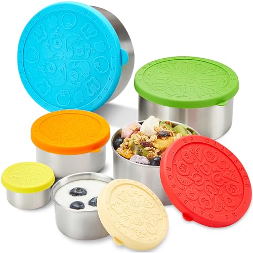 ROSSETTO Stainless Steel Food Container with Lids 6pcs stackable Metal Lunch Box Container for Kids Daycare School Travel leakproof Sauce Salad Dressing Container to go From 17oz to 338oz - Image 1