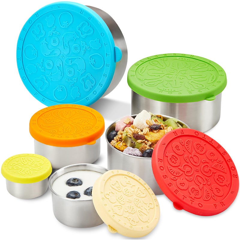 ROSSETTO Stainless Steel Food Container with Lids 6pcs stackable Metal Lunch Box Container for Kids Daycare School Travel leakproof Sauce Salad Dressing Container to go From 17oz to 338oz - Image 2