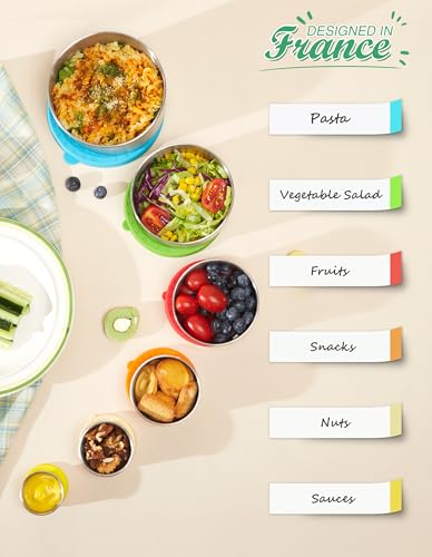 ROSSETTO Stainless Steel Food Container with Lids 6pcs stackable Metal Lunch Box Container for Kids Daycare School Travel leakproof Sauce Salad Dressing Container to go From 17oz to 338oz - Image 3