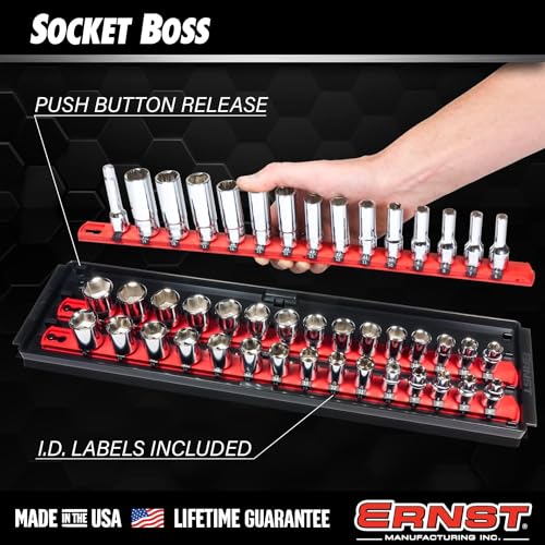 Ernst Manufacturing 2 Pack of Socket Boss with 18 Rails 1 Red 1 Blue for Complete Multiple Drive Size Socket Organization Holds 114 Sockets Made in USA - Image 3