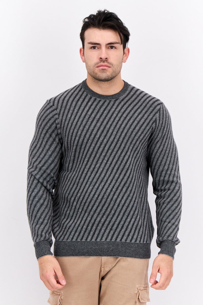 PERRY ELLIS سويت شيرت رجالي بياقة دائرية محبوك، رمادي - Image 1