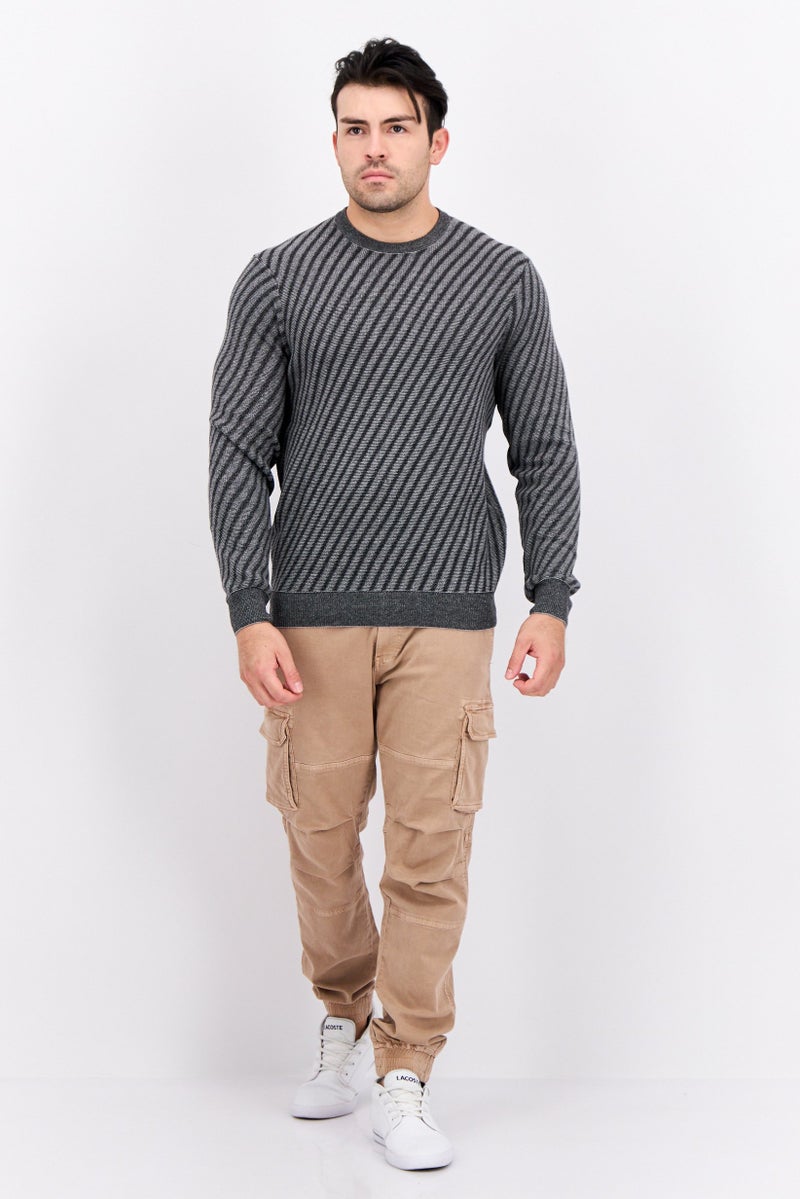 PERRY ELLIS سويت شيرت رجالي بياقة دائرية محبوك، رمادي - Image 4