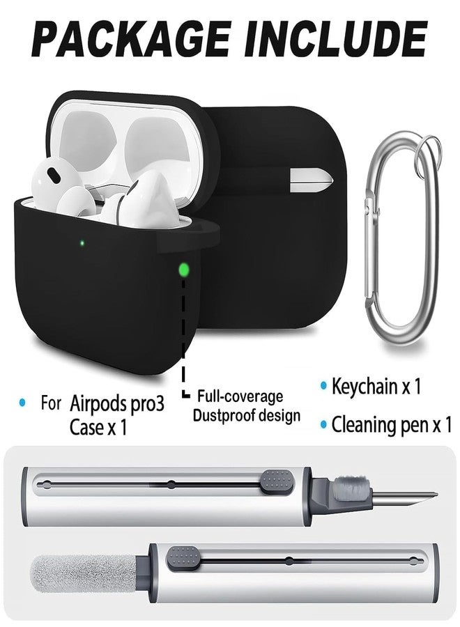 Woyinger for AirPods Pro 3 Case Cover with Cleaner Kit, Soft Silicone Cover for AirPods Pro 3rd Generation Comes with Keychain for Women Men,Suitable for 3rd Generation Case,Black - Image 2