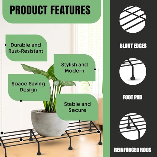 Pivalo 24 Inch Rectangular Plant Stand (Pack of 2)| Heavy Duty Metal Gamla & Flower Pot Holder with 7 Layer Anti-Rust Coating | Planter Stand for Indoor Outdoor Balcony Patio Living Room & Home Garden - Image 3