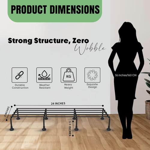 Pivalo 24 Inch Rectangular Plant Stand (Pack of 2)| Heavy Duty Metal Gamla & Flower Pot Holder with 7 Layer Anti-Rust Coating | Planter Stand for Indoor Outdoor Balcony Patio Living Room & Home Garden - Image 2