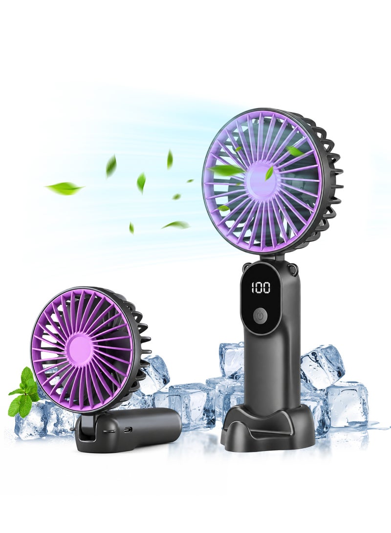 Portable Handheld Fan, USB Rechargeable Foldable Mini Fan with Digital Display, 6 Speed Personal Cooling Fan for Travel, Office, Home, Outdoor Activities - Image 1