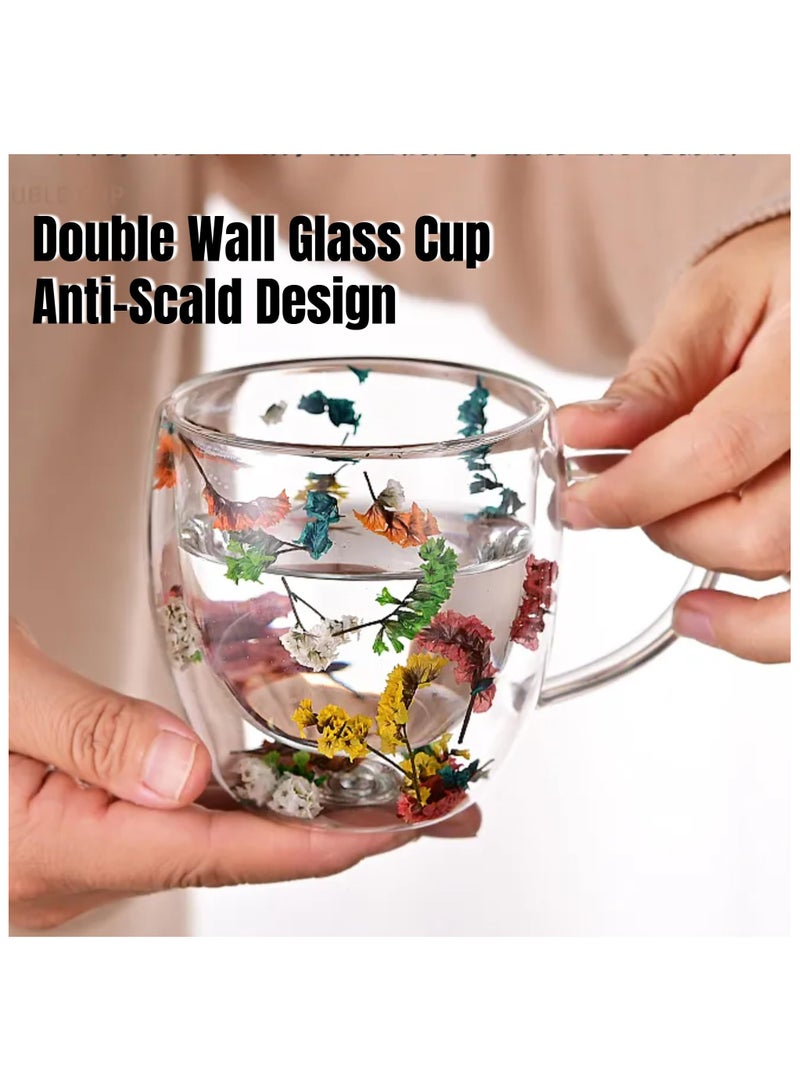 شو وو مجموعة من 6 أكواب قهوة مزدوجة الجدار، لعيد ميلاد الأم، كوب زجاجي شفاف بمقبض، نظارات معزولة مقاومة للحرارة للمشروبات الساخنة والباردة - Image 5