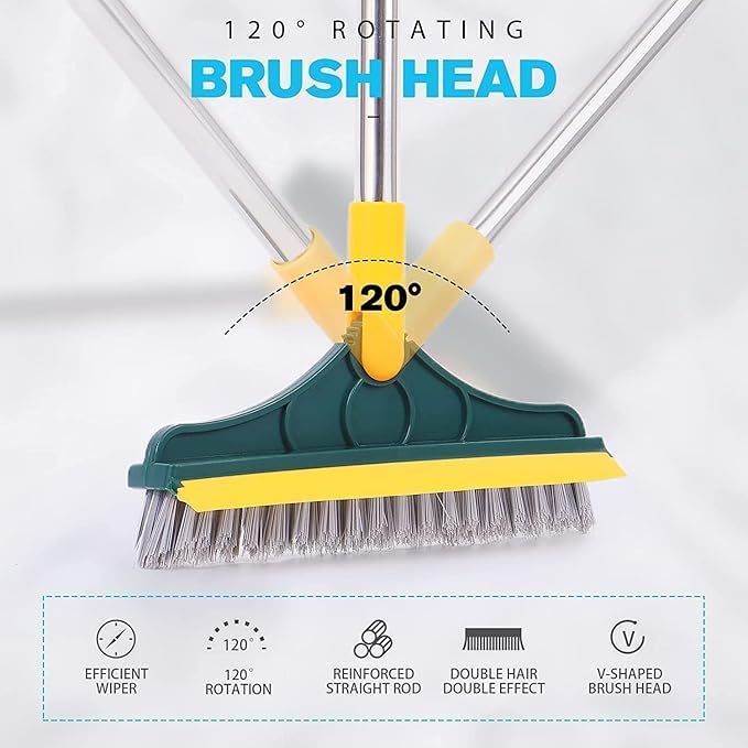 ASHGUJ 2 in 1 Bathroom Cleaning Brush with Long Handle | Wiper & Scrub Brush | 120° Rotate for Tiles, Kitchen, and Home  - Image 2