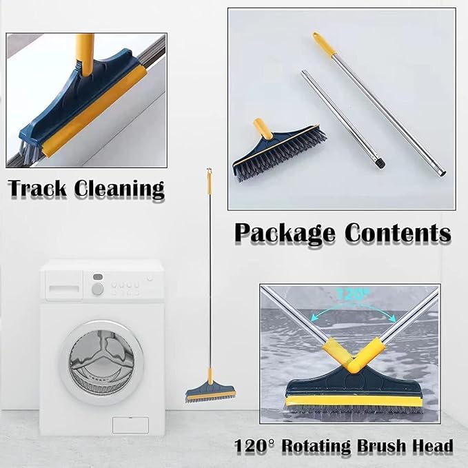 ASHGUJ 2 in 1 Bathroom Cleaning Brush with Long Handle | Wiper & Scrub Brush | 120° Rotate for Tiles, Kitchen, and Home  - Image 5