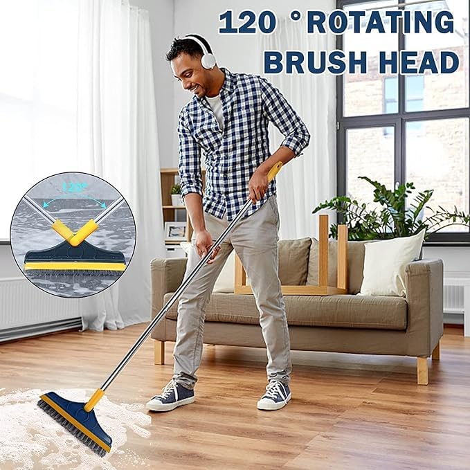 ASHGUJ 2 in 1 Bathroom Cleaning Brush with Long Handle | Wiper & Scrub Brush | 120° Rotate for Tiles, Kitchen, and Home  - Image 4