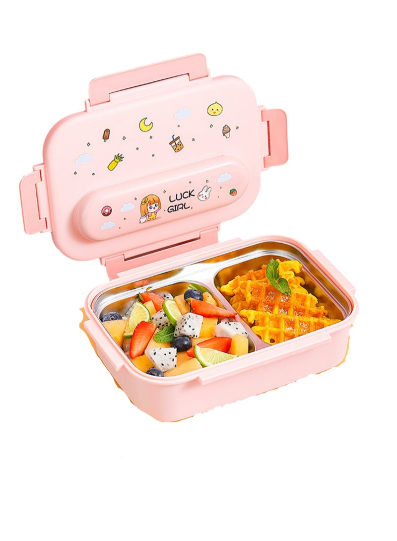 316 Stainless Steel Insulated Lunch Box Student Cute Compartment Lunch Box Office Worker Portable Lunch Box (Two Compartments Pink)  - Image 1
