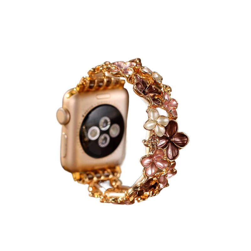 سوار ساعة ذكية باللون ذهبي قابل للتعديل سوار مزخرف متوافق مع Apple Watch 38/40/41/42/44/45/49mm بملاءمة قابلة للتعديل وحزام بديل - Image 1