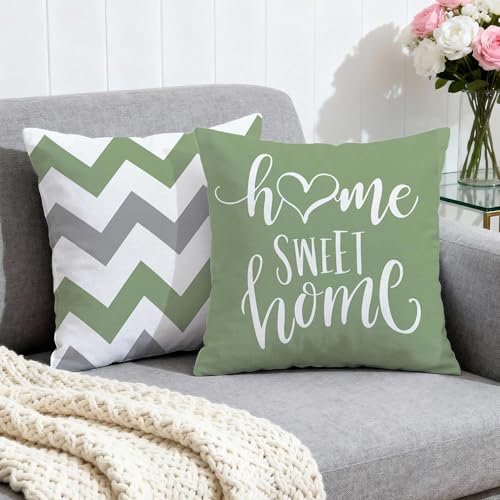 Hexagram Geometric Sage Green Pillow Covers 18x18 Set of 4, Decorative Outdoor Boho Modern Throw Pillow Covers, Home Sweet Home Farmhouse Cushion Case for Couch Sofa Bedroom Indoor Decor(No Insert) - Image 2