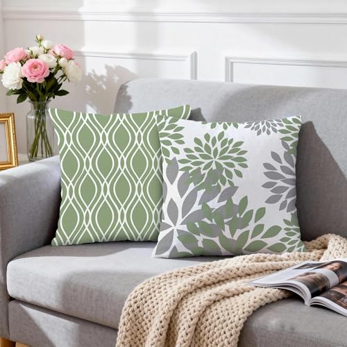 Hexagram Geometric Sage Green Pillow Covers 18x18 Set of 4, Decorative Outdoor Boho Modern Throw Pillow Covers, Home Sweet Home Farmhouse Cushion Case for Couch Sofa Bedroom Indoor Decor(No Insert) - Image 3