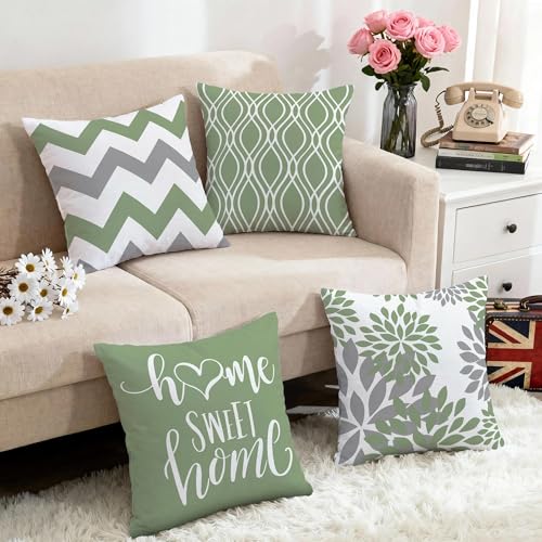 Hexagram Geometric Sage Green Pillow Covers 18x18 Set of 4, Decorative Outdoor Boho Modern Throw Pillow Covers, Home Sweet Home Farmhouse Cushion Case for Couch Sofa Bedroom Indoor Decor(No Insert) - Image 5